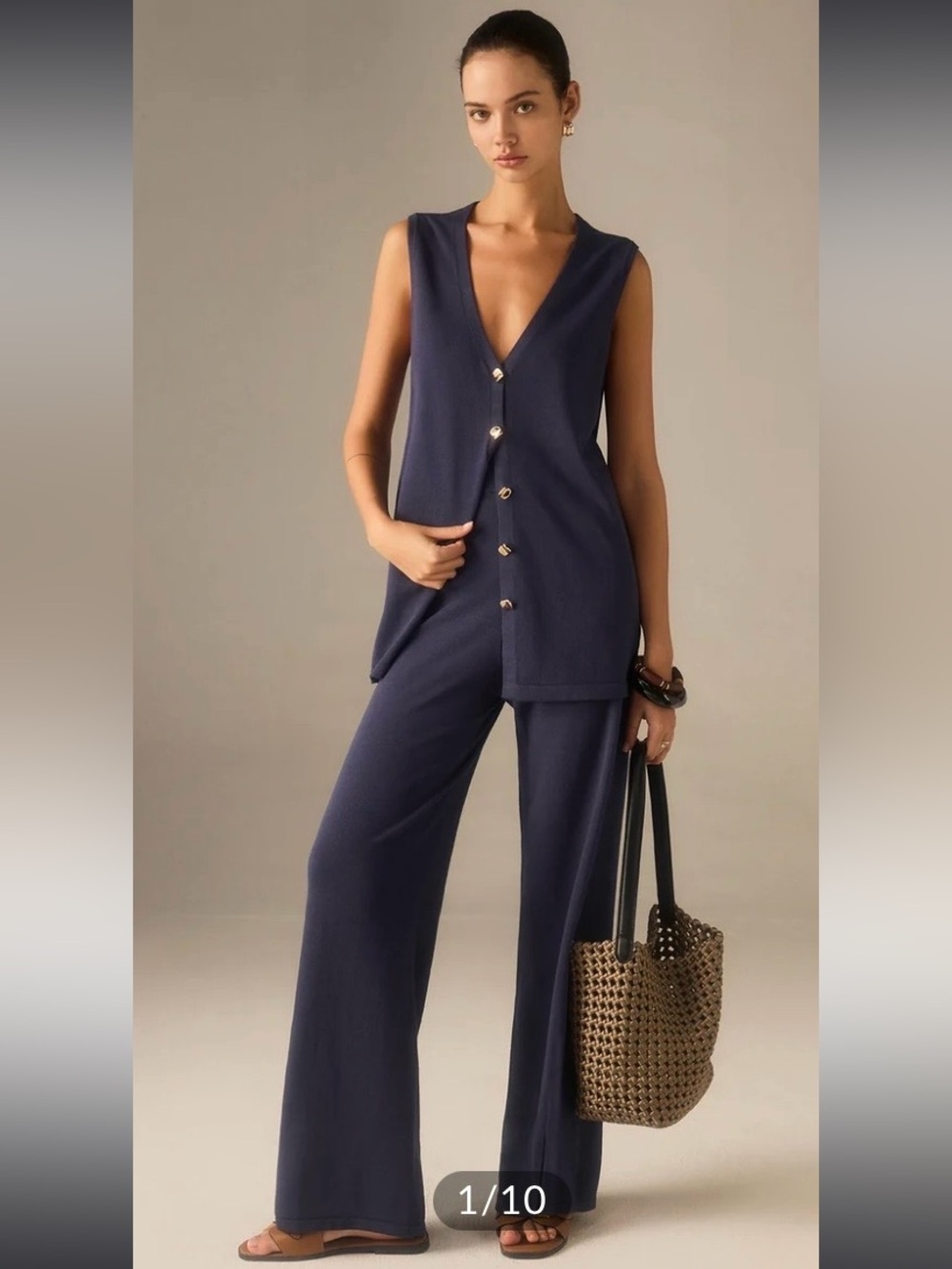 Commense Navy Sleeveless V-Neck Button Vest and Pants Set